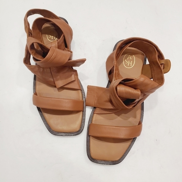 Ash Ankle Tie Brown Leather Sandals - Picture 1 of 4
